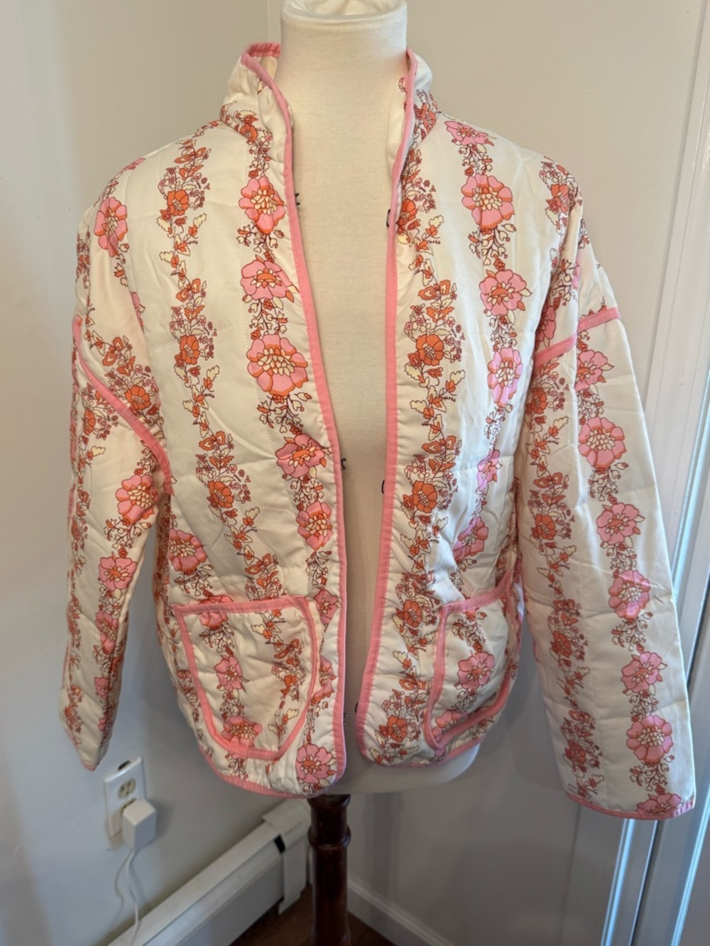 Quilted Floral Pink and White Jacket